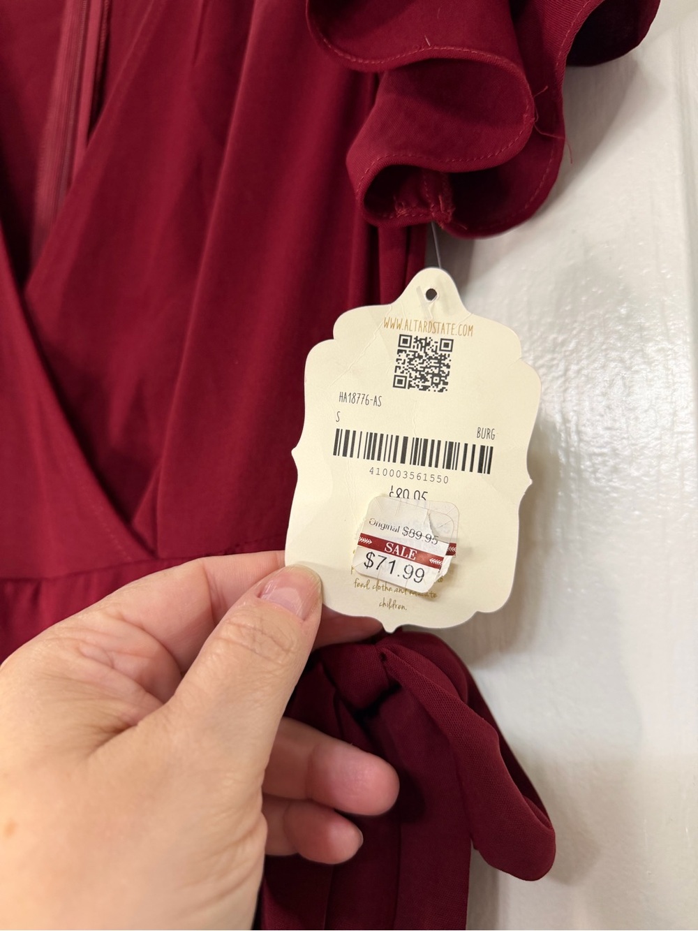 Altar'd State NWT Springvale Burgundy Wrap Maxi Dress Flutter Sleeve Tie Waist S - Picture 7 of 13
